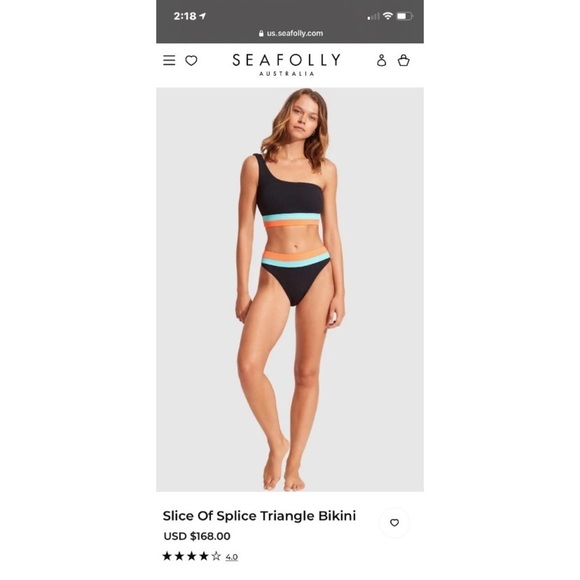 SEAFOLLY Slice of Splice One Shoulder Bikini Top & Bottom sz.10 MEDIUM Black-NWT - Picture 6 of 11